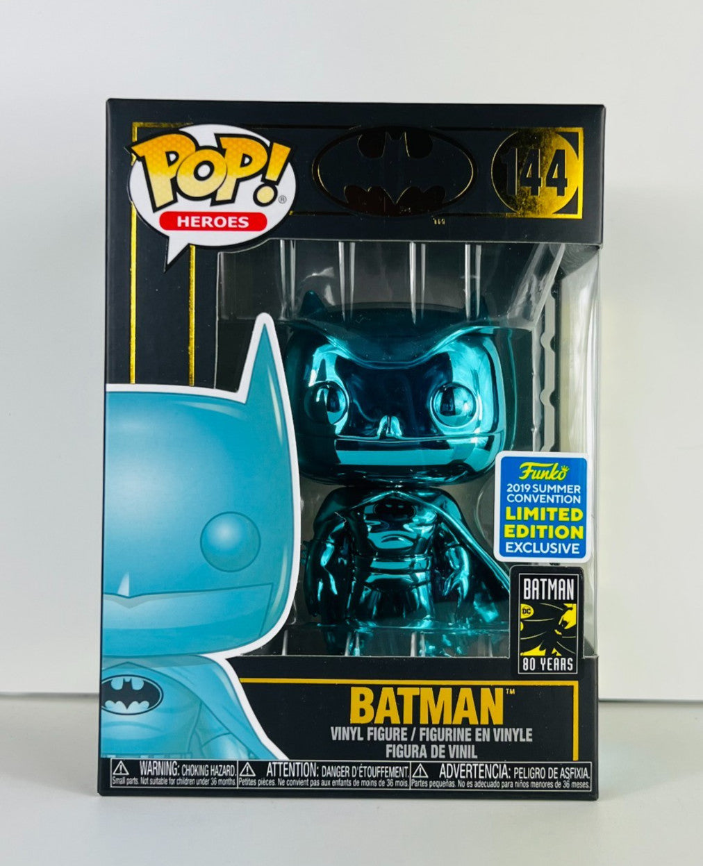 Funko POP Vinyl - Heroes - Batman 80 Years - Batman - #144 Teal Chrome SDCC 2019