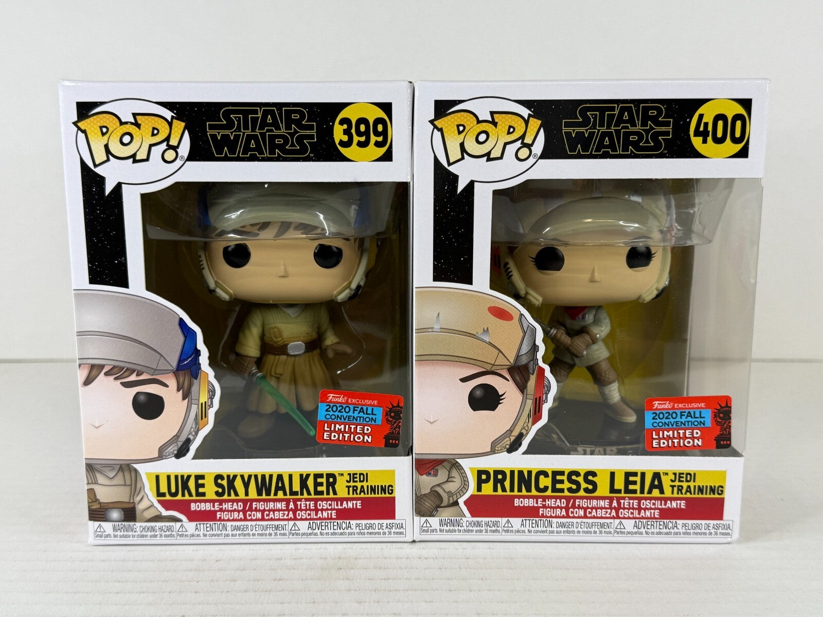 Funko POP Vinyl - Star Wars Luke Skywalker #399 Princess Leia #400 Jedi Training